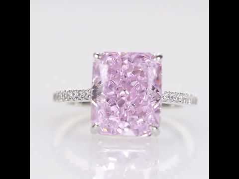 Anel Retangular de Diamante de Carbono Prata 925 XYR101435