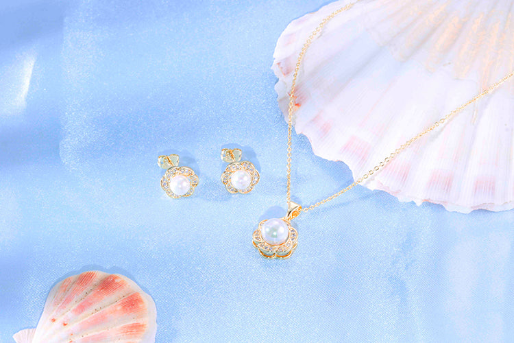 Conjunto Cravejado com perola Shell DCG0703