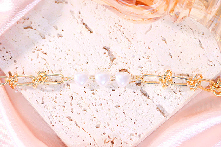 Pulseira Coracoes perola Shell e elos DCG0663