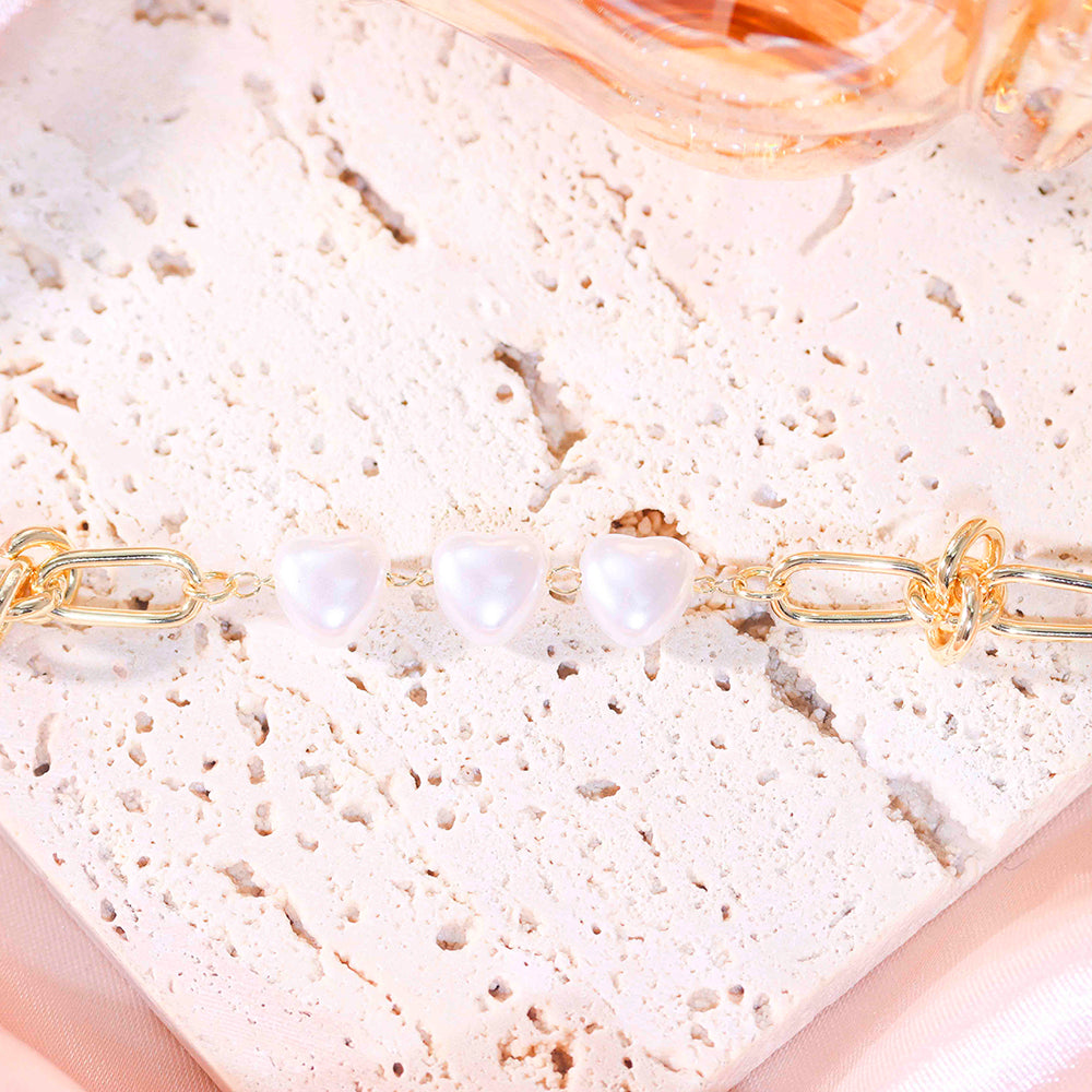 Pulseira Coracoes perola Shell e elos DCG0663