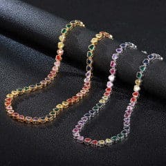 Colar Colorido Coração Cravação Inglesa 38+5cm   XYS101212-1