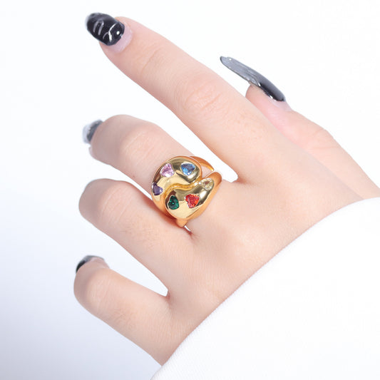 Anel de pedras corações coloridos - XYR103544-2