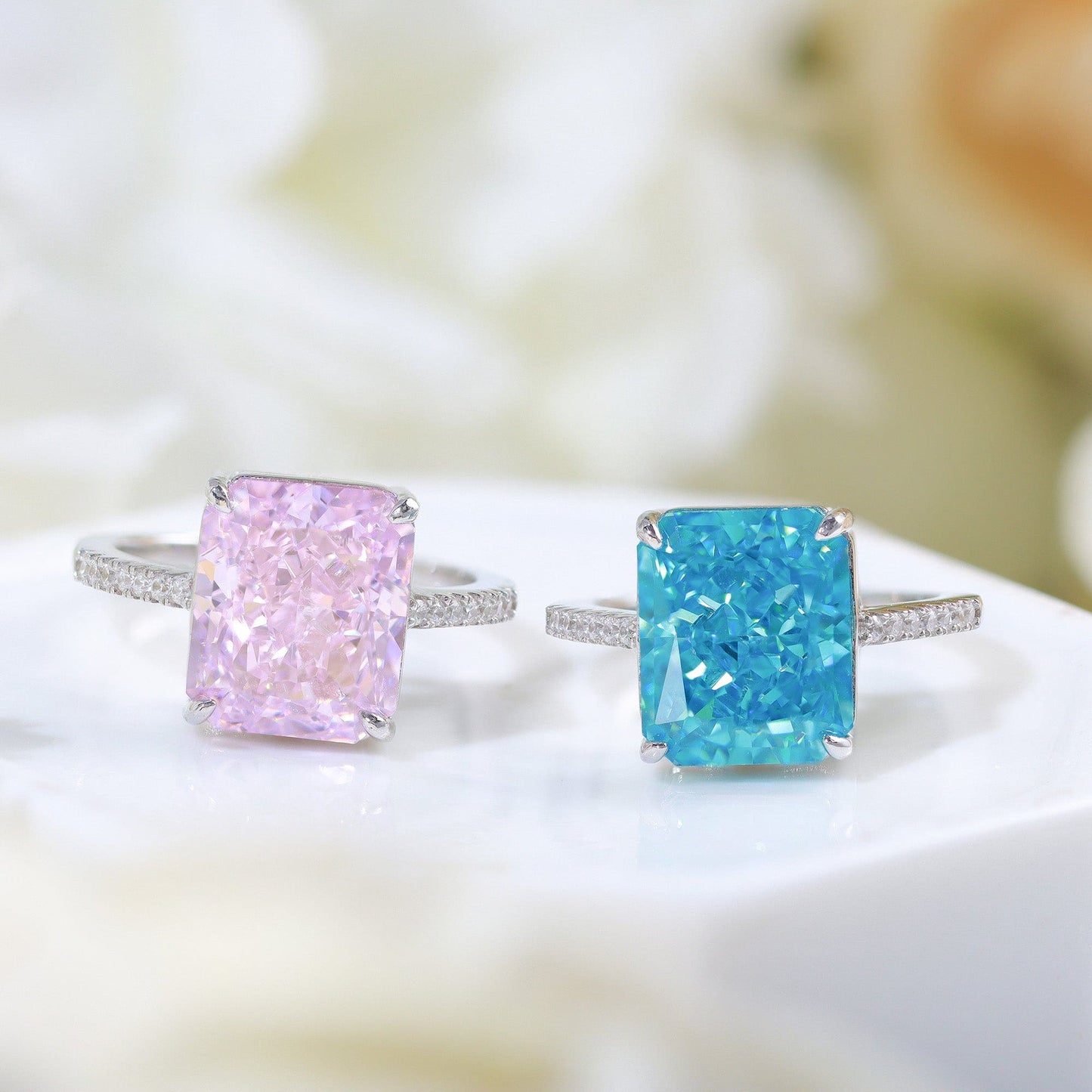 Anel Retangular de Diamante de Carbono Prata 925 XYR101435