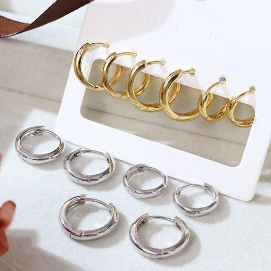 Trio de argolas Lisas Sofisticadas XYE101913