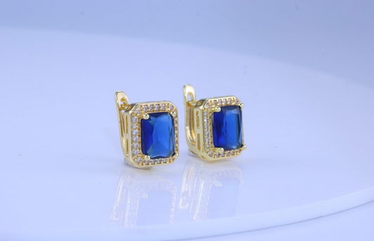 Brinco Quadrado Cravejado Azul DCG0844