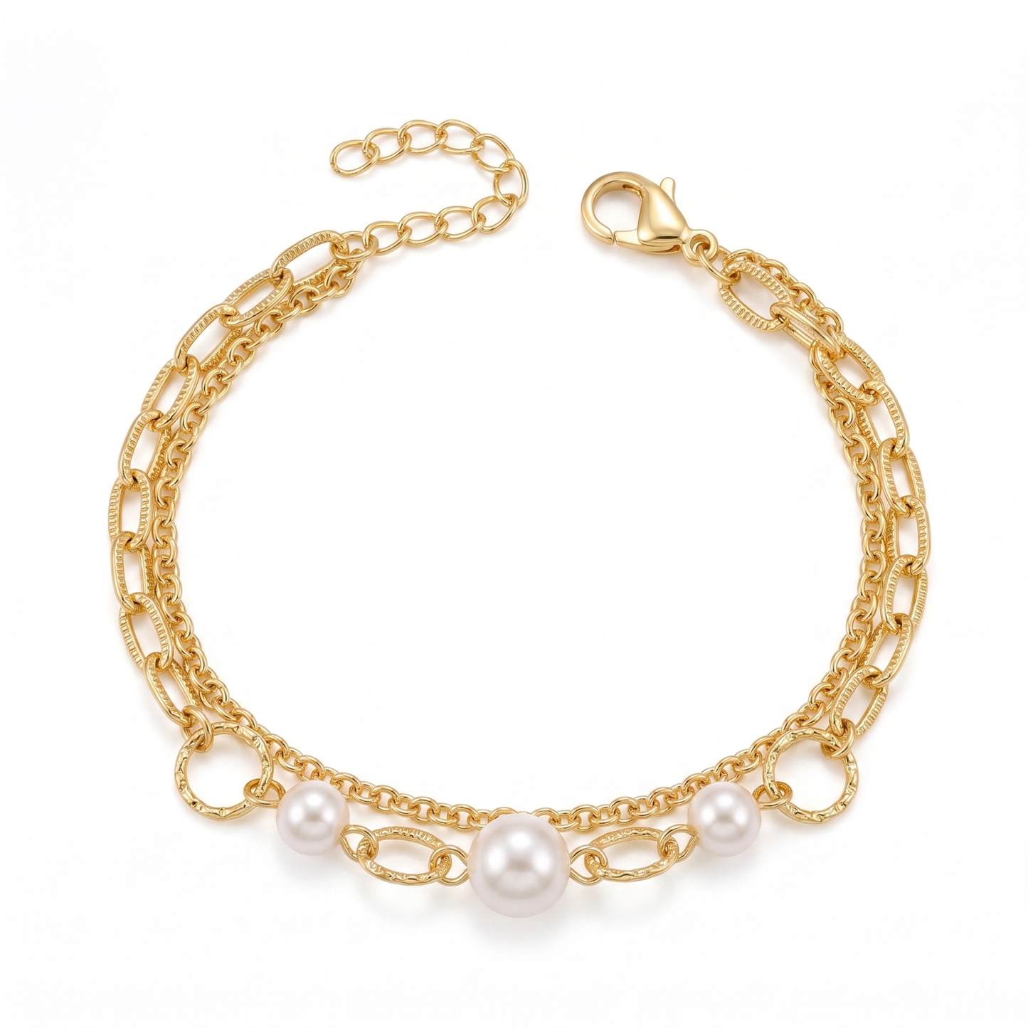 Pulseira Elos Duplos Com Pérolas DCG1831