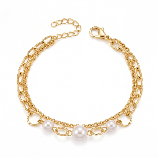 Pulseira Elos Duplos Com Pérolas DCG1831