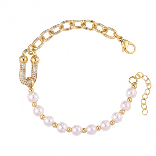 Pulseira De Elos e Pérolas DCG1835