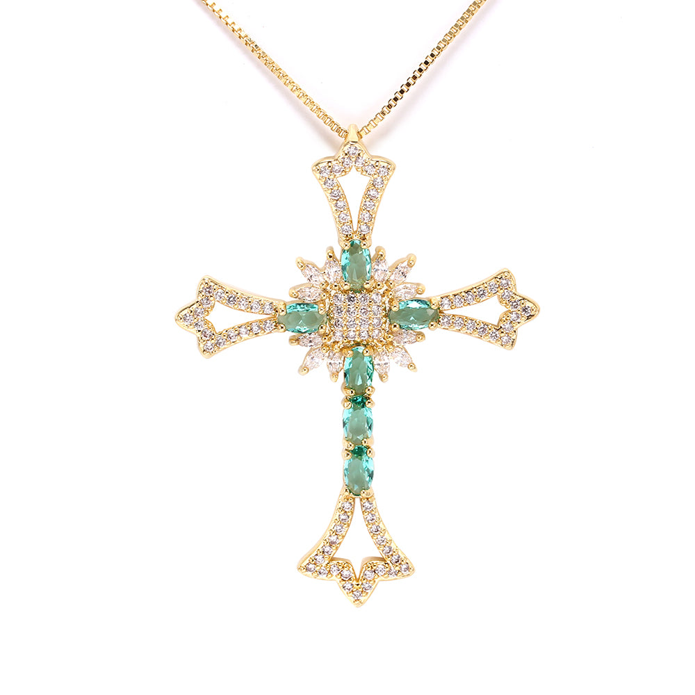 Colar com pingente de cruz zircônias  XYP101066