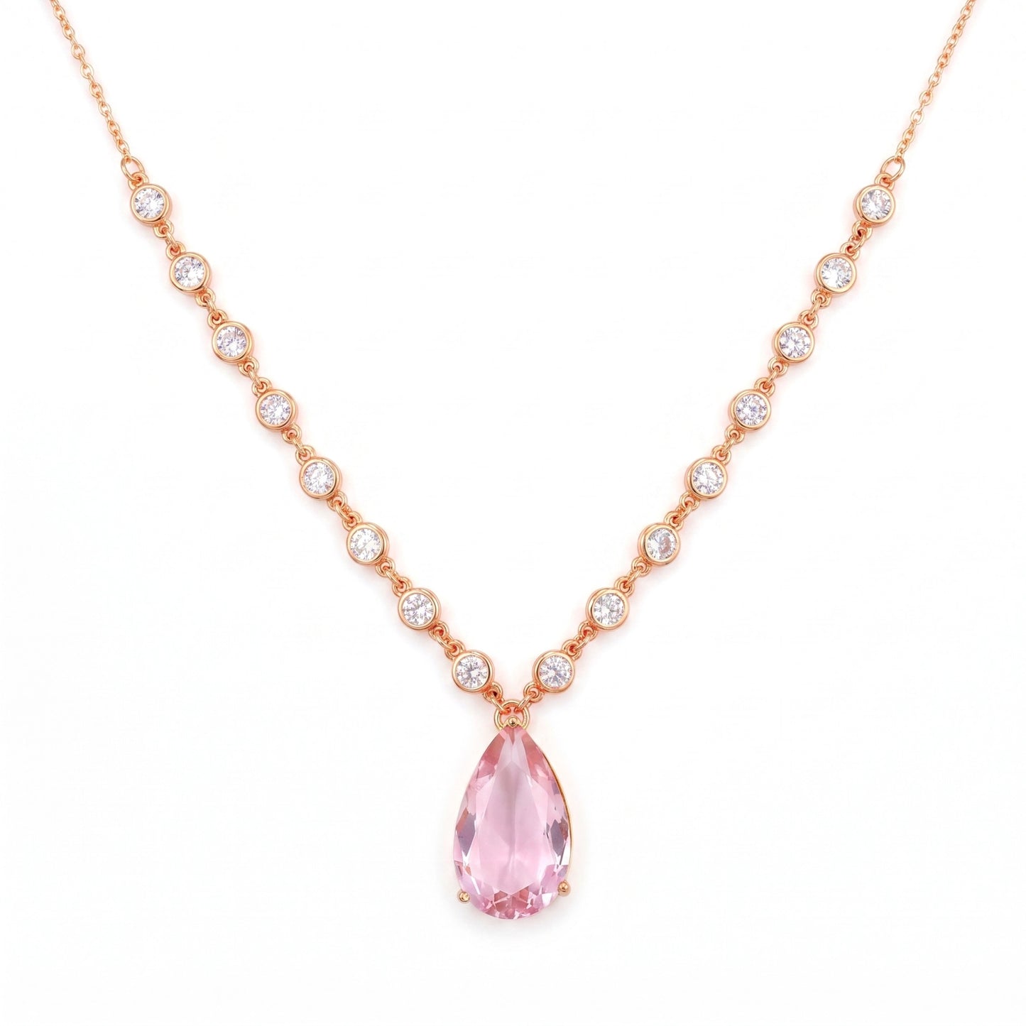 Colar Gota Cristal Rosa LB42