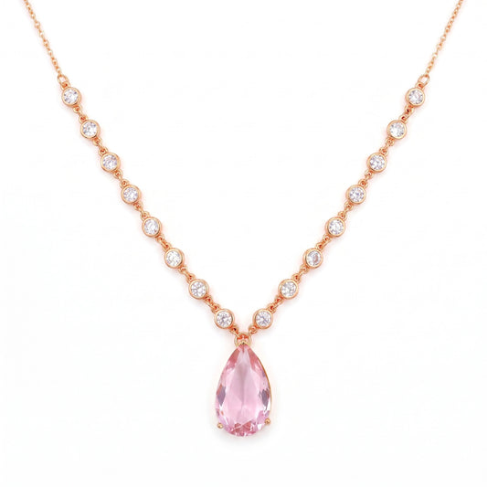 Colar Gota Cristal Rosa LB42