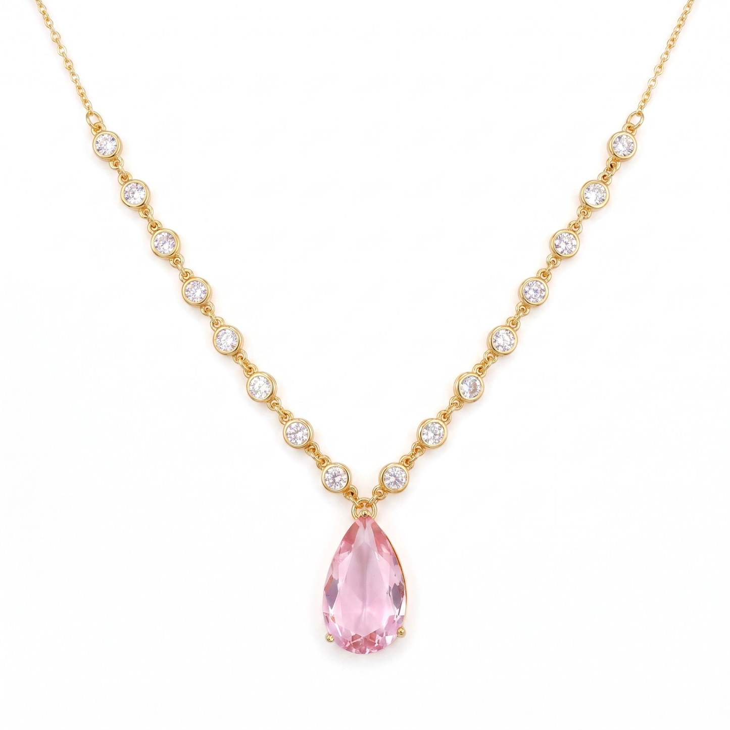 Colar Gota Cristal Rosa LB42