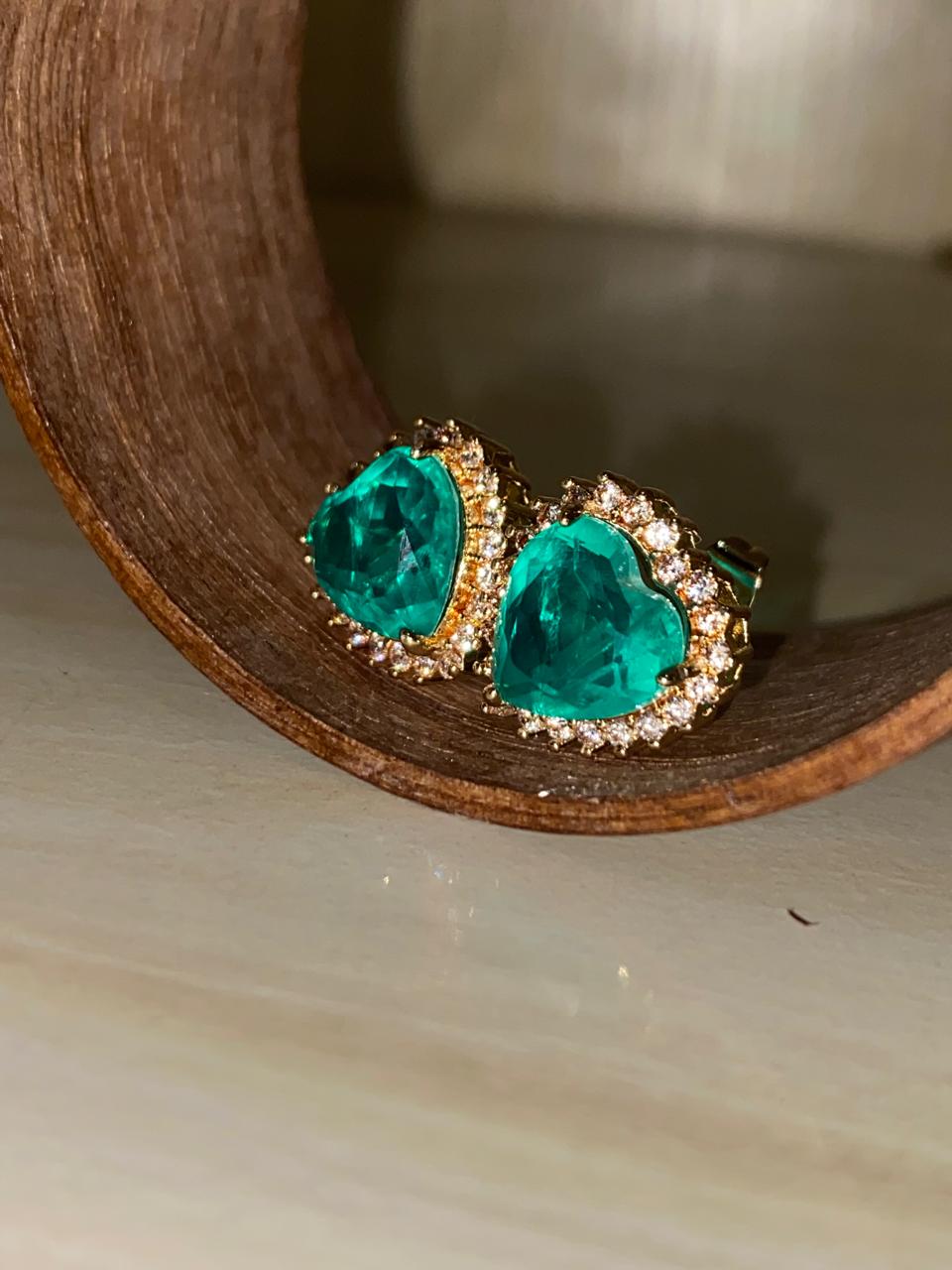 Brincos coracao cravejado pedra fusion XYS102024