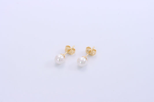 Brinco Solitario perola shell flor  4mm DCG0414