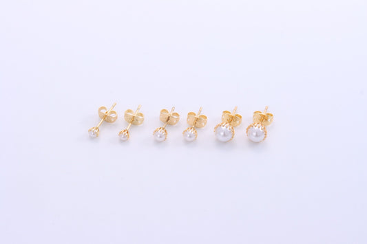 Brinco Solitario perola shell flor 3mm DCG0413