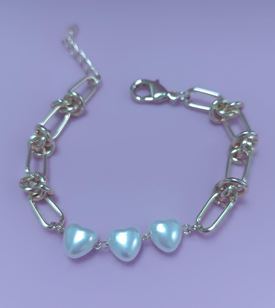 Pulseira Coracoes perola Shell e elos DCG0663