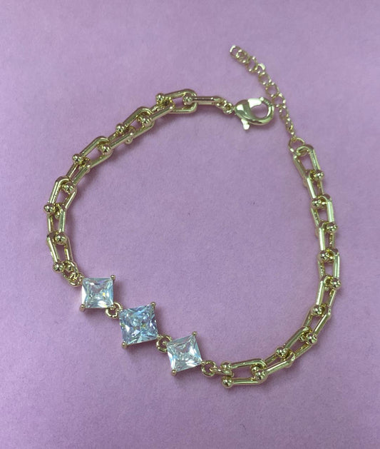 Pulseira elos lisos e pedras lapidadas DCG0628