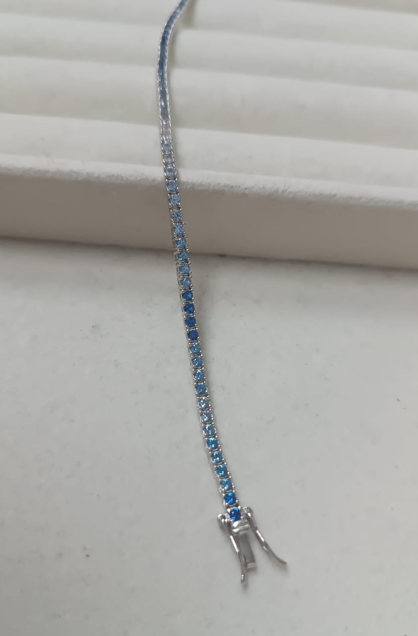 Bracelete Riviera Prata 925 e diamante de Alto Carbono tons aquamarine LMB00087Y