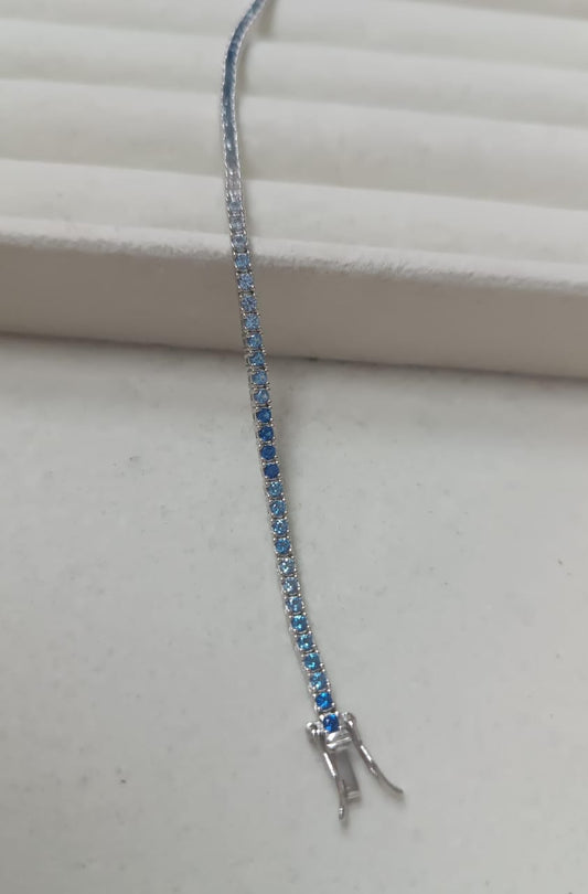 Bracelete Riviera Prata 925 e diamante de Alto Carbono tons aquamarine LMB00087Y