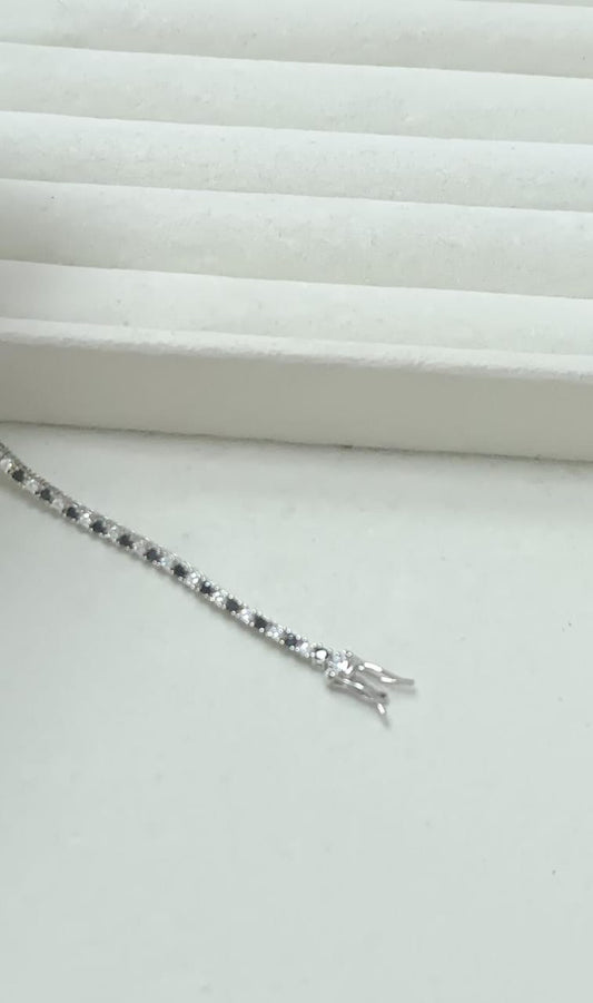 Pulseira Prata 925 e diamante de Alto Carbono black and Cristal LMB00087O