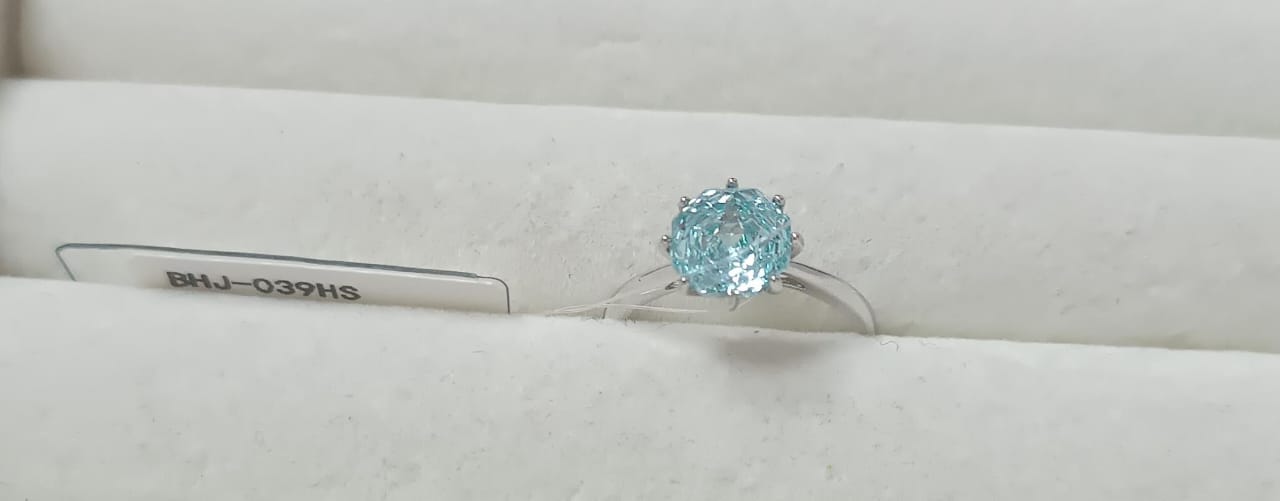 Anel Prata 925 e Diamante de alto Carbono Aquamarine BHJ-039HS