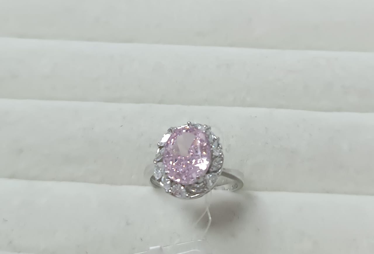 Anel Prata 925 Diamante de Alto Carbono Rosa BHJ-053QF