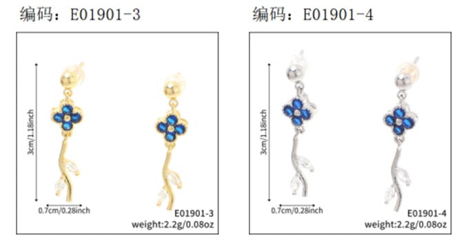 Brincos Flores Iluminadas Dark Blue e Cristal EBG0058-2