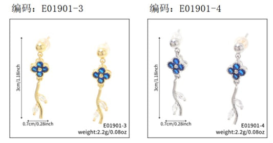 Brincos Flores Iluminadas Dark Blue e Cristal EBG0058-2