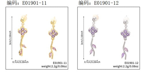 Brincos Flores Iluminadas Lavanda  EBG0058-5