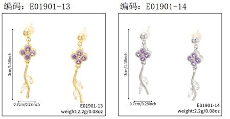 Brincos Flores Iluminadas Lavanda e cristal  EBG0058-6