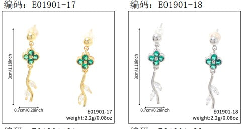 Brincos Flores Iluminadas Verde e Cristal  EBG0058-8