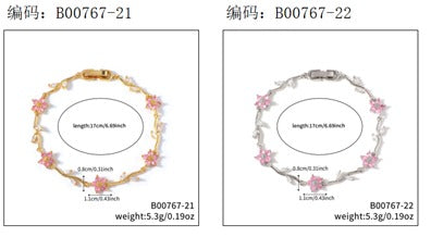 Bracelete  Riviera alegria das flores Rosa e Cristal  EBG0079-11