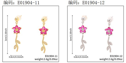 Brincos Flores delicadas Cravejdas Pink EBG0063-4