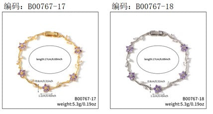 Bracelete  Riviera  alegria das flores Lavanda e Cristal EBG0079-9