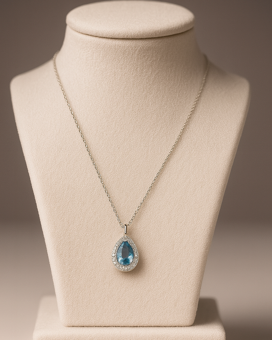 Colar Pingente Oval Azul- Prata 925 DCG0369