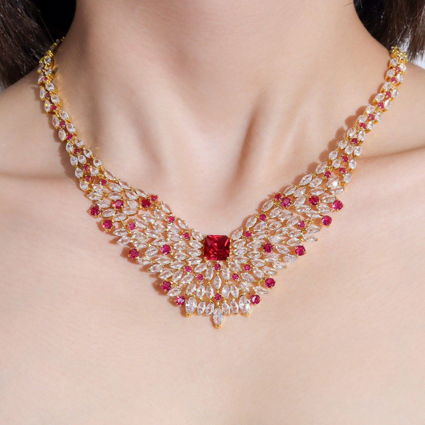 Colar Espeldor Navetes e Carrê Luxo  - XYN101113